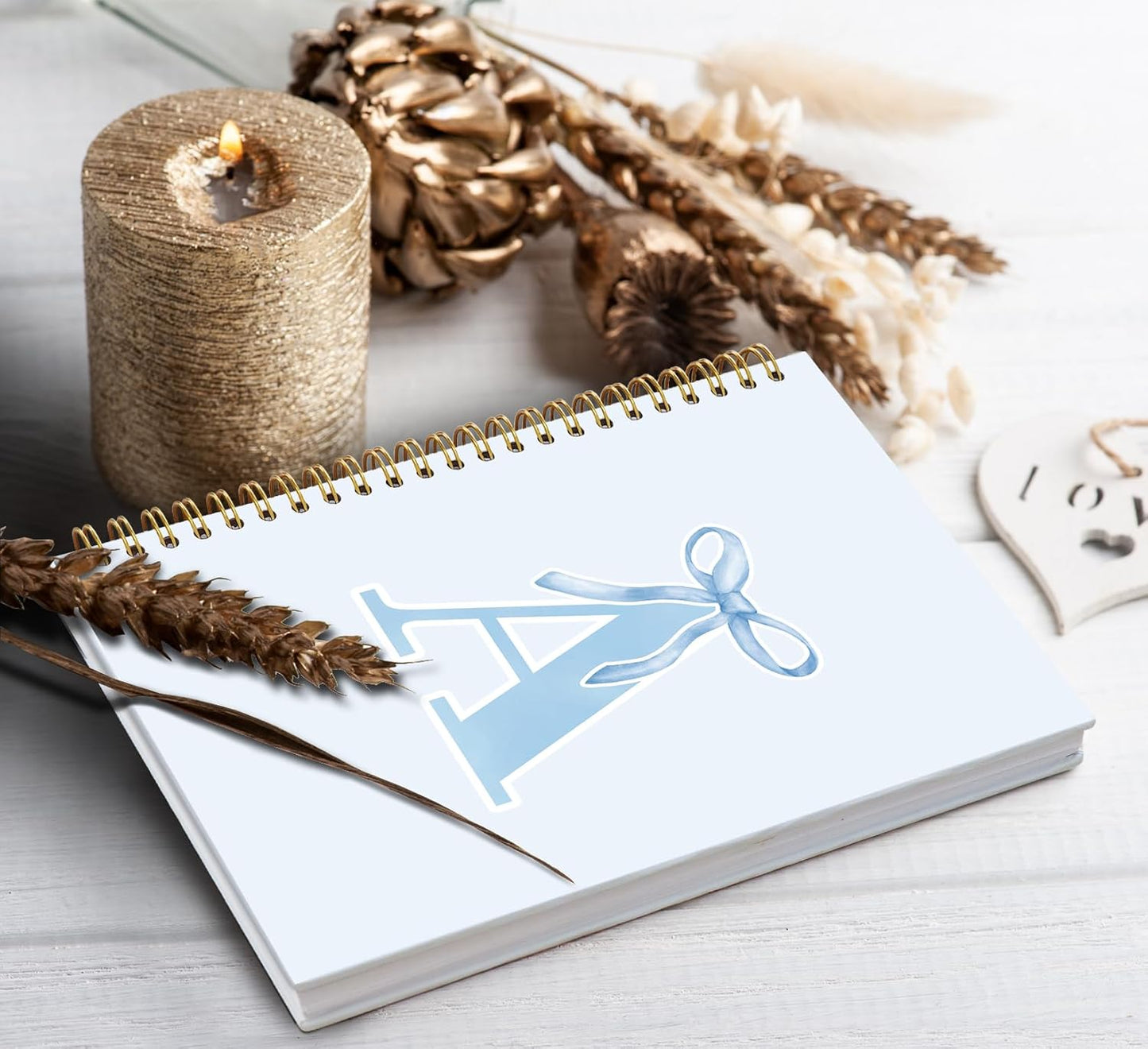 Blue Bow Journal Notebook for Girls,Initial H Journals Personalized Diary Gifts for Teen Girl Kids,Monogrammed Gifts for Women,Trendy Coquette Cute Hardcover Spiral Notebook 5.5 x 8.3 - Colors A