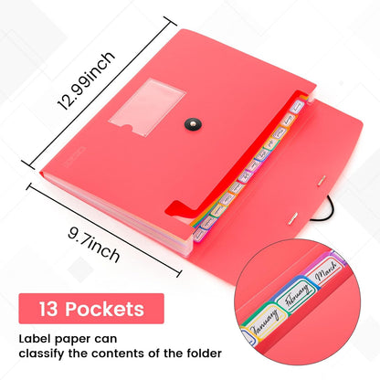 13 Pocket Expanding File Folder Accordian File Organizer, A4 Letter Size Paper Document Receipt Holder for School Office Supplies, Black
