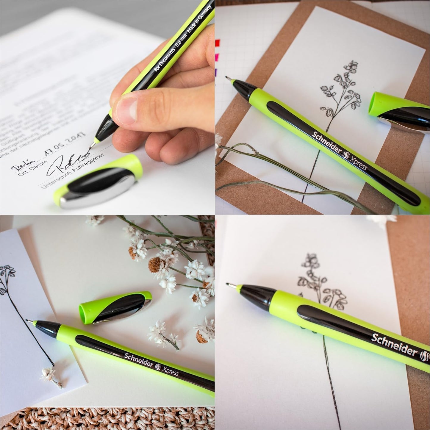 Schneider Xpress Premium Fineliner, 0.8 mm Porous Point, Light Green Barrel, Blue Ink, Box of 10 Pens (190003)