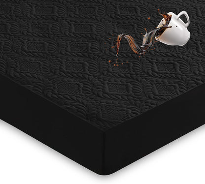 Sufdari Mattress Protector,Waterproof 18" Deep Pocket Mattress Cover Fitted Sheet Style with Elastic Rubber Band,Washable and Easy Care-Black,Queen