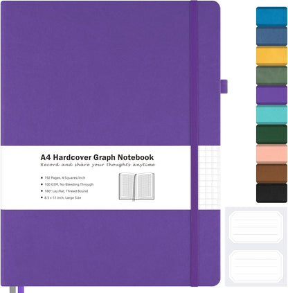Graph Paper Notebook, Hardcover Notebook 8.5 x 11, Grid Notebook Journal for Women, Men, Large Leather Journals for Writing, Thick Paper, A4 Notebooks for Work, School Supplies, Engineering Brown