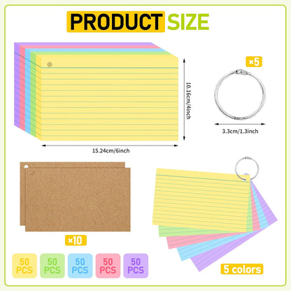 500PCS Colored Index Cards, 3x5 Inches Flash Cards with Ring, Lined on Both Side Notecards Ruled Study Card Flashcards Heavy Note Cards for Studying, Learning, School, College