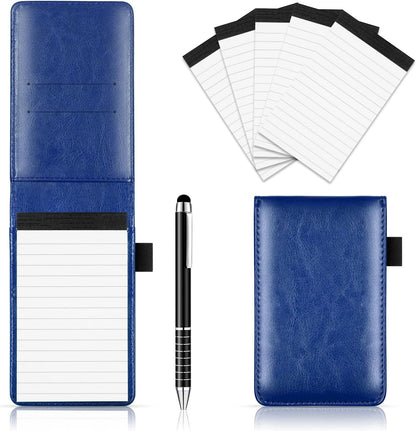 Xhwykzz 7 Pieces Small Notepads Holder Set, Pocket Notebook with pen, Included 5 Pieces Refills 3 x 5 Inch, 30 Lined Paper Per Note Pad (Black)