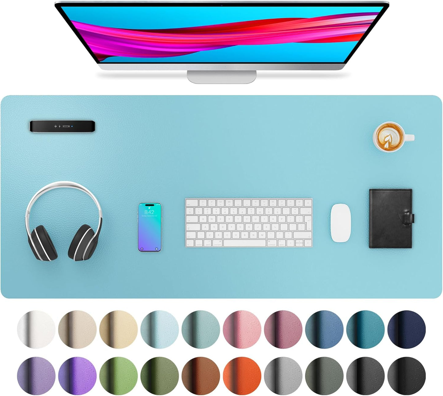 Aothia Non-Slip Waterproof PU Leather Desk Pad Protector for Mouse, Writing Desk, Office, Home, Laptop Blotter, 23.6" x 13.7", Black - Colors B