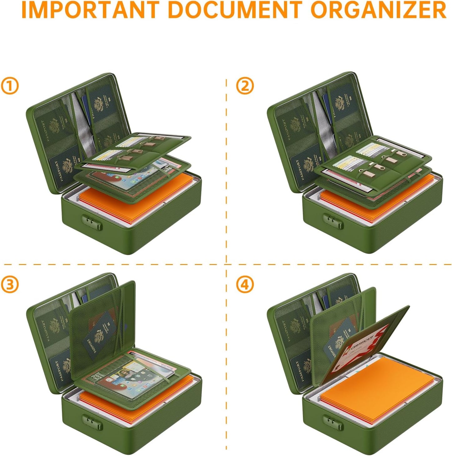 DocSafe 5200°F Document Organizer with Lock, Upgraded Heat Insulated Fireproof＆Water-Resistant Box 8 Layers File Organizer, Portable Home Travel Safe Storage for Important Documents and More
