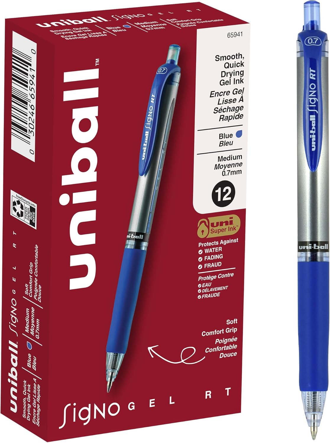 uniball 207 Plus+ Retractable Gel Pens, Medium Point (0.7mm), Black, 4 Pack