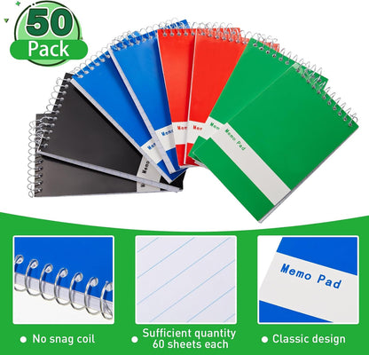 Thenshop 100 Pads Spiral Memo Pads Bulk 3 x 5 Inch Small Pocket Notepad Top Bound Lined 60 Sheets Mini Notebooks for School College Office Home Supplies (Fresh Colors)