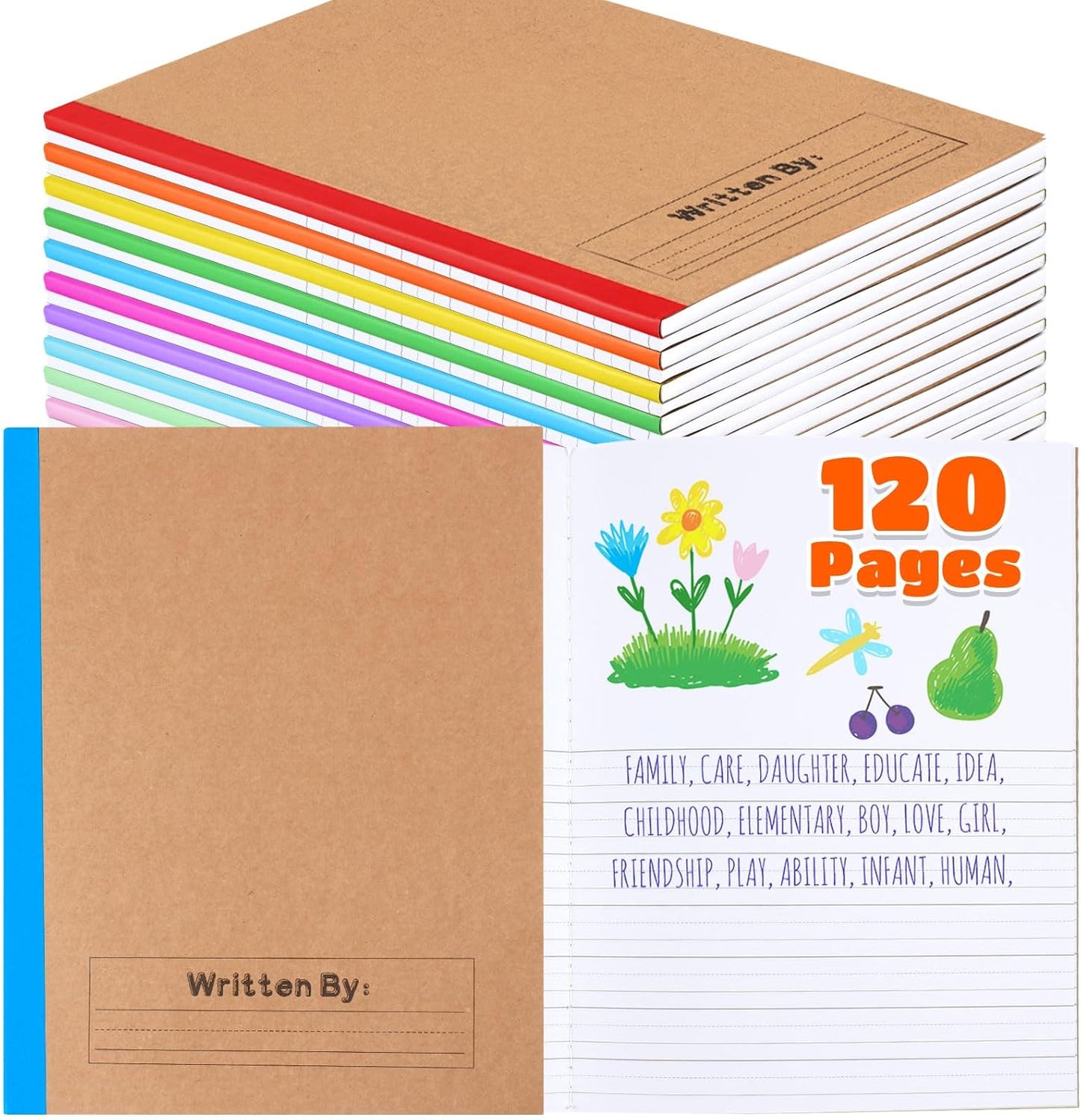 Henoyso 20 Pcs 120 Pages Primary Composition Notebooks K-2, Primary Journal Grades K-2, Writing Journal Practice Notebook for Kids in Preschool, Kindergarten, Back to School Supplies (Rainbow)