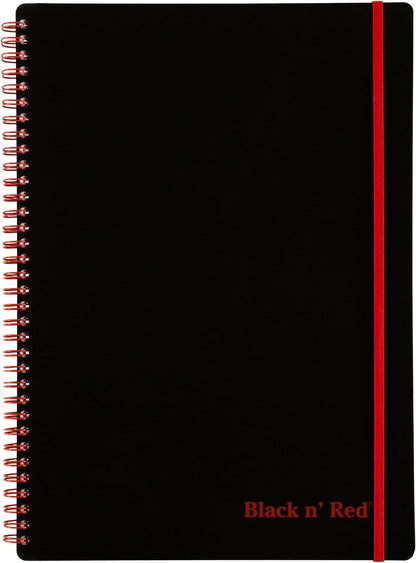Black n' Red Notebook, Business Journal, 11" x 8", 70 Sheets, Ruled, Optik Paper, Scribzee App, Flexible Poly Cover, Wirebound, Black (K67030)