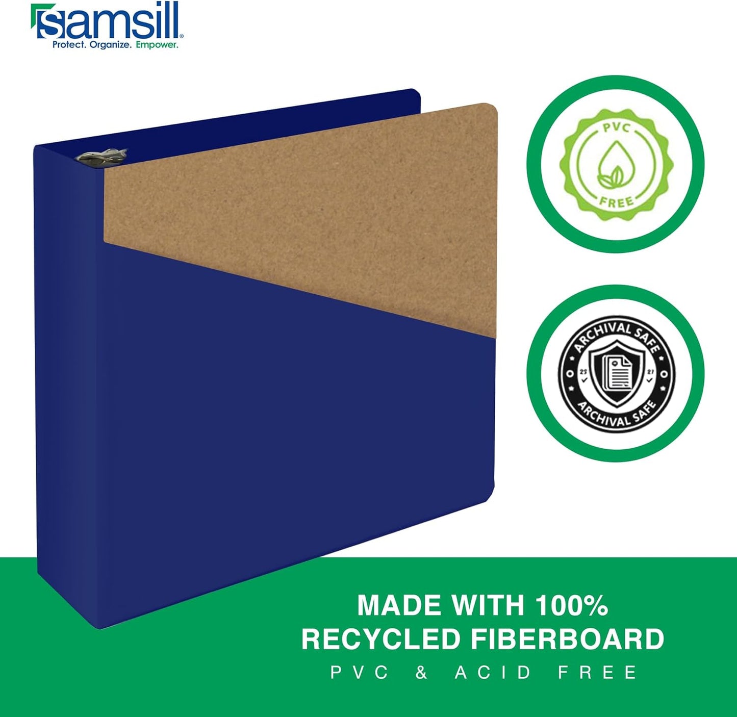 Samsill Durable 4 inch 3 Ring Binder, D Ring Binder, 100% Recycled Chipboard, Black, 2 Pack
