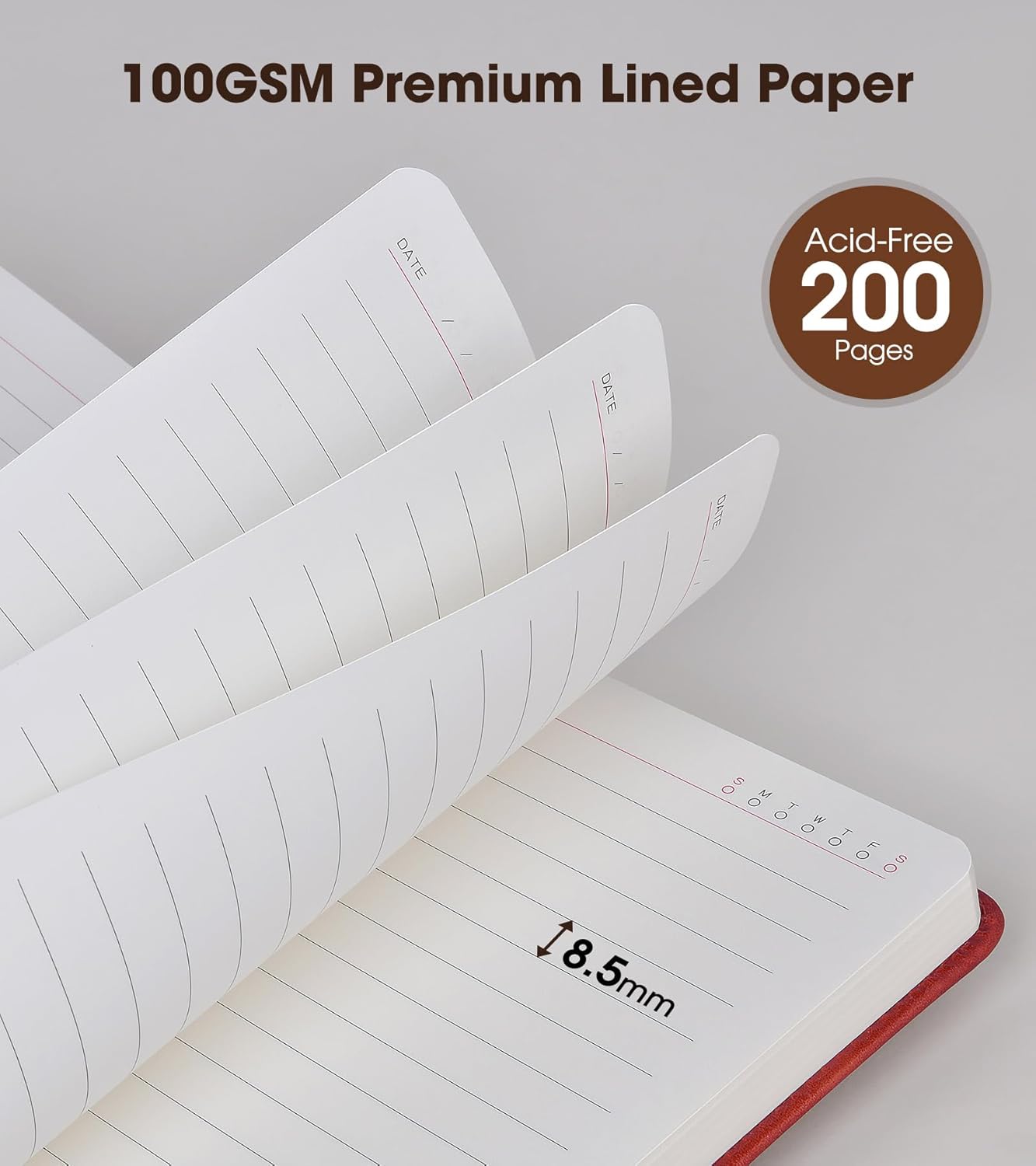Lined Journal Notebook with Pen, A5 Personalized Hardcover Leather Journal for Men Women, 200 Pages 100 GSM Thick Paper College Ruled Notebooks for Work Travel School Writing Diary 5.9" X 8.4" Black