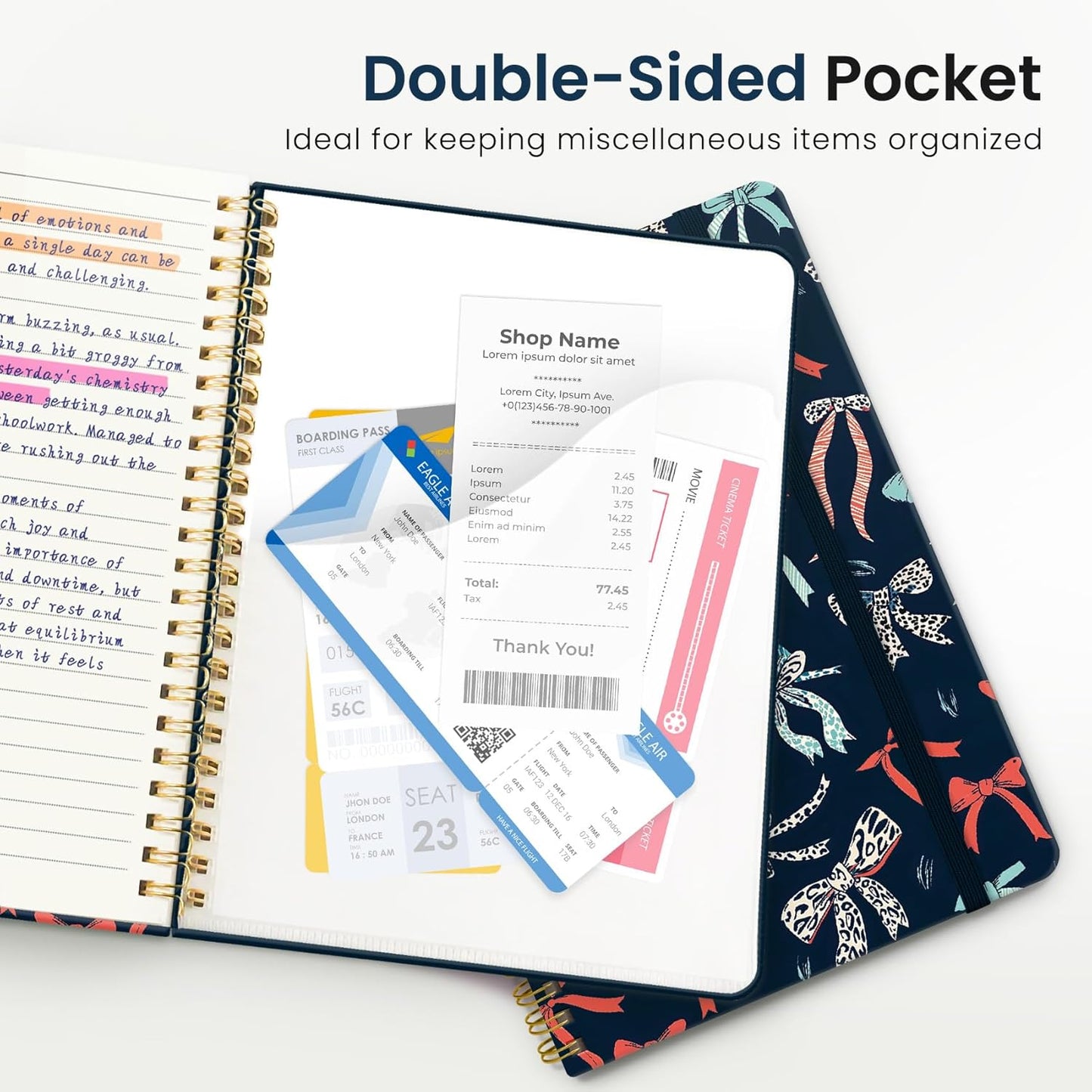 ZOTIA Lined Spiral Journal for Women, A5 Cute Hardcover College Ruled Notebook for Work, School & Note Taking, Aesthetic Writing Journal, 140 Pages (5.8" x 8.3"), Blue Floral