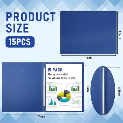 Resurhang 15 Pack 8. 5 x 11 Blue Pressboard Report Covers, Letter Size Paper Folders with Metal Prong Fastener, 3'' Capacity Glossy File Documents Presentation Binder Portfolios Holders