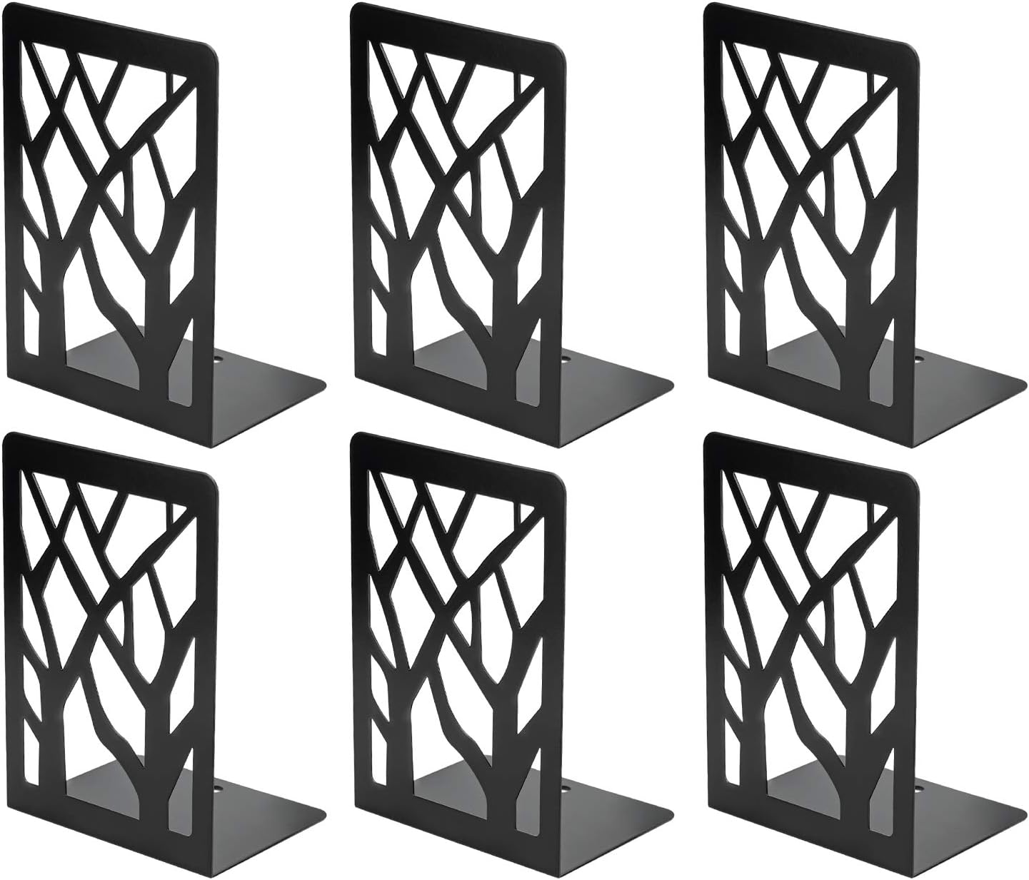 MaxGear Book Ends Tree Design Modern Bookends for Shelves, Non-Skid Book Holder, Heavy Duty Metal Book Storage for Books/CDs, Decorative Book Stopper for Home, 7 x 4.7 x 3.5”, Black,2 Pair/4 Pieces