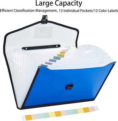 Leagl Size 13-Pockets Expanding File Folder with Handle, Plastic Accordion Filling File Folder Expandable Monthly Portable Paper Document Organizer for Office School & Home (Green)