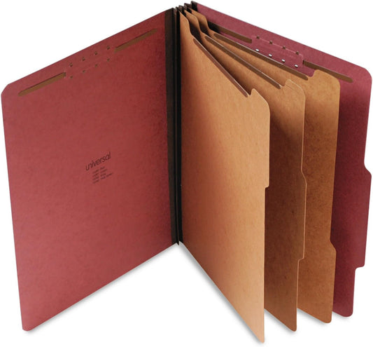 Universal 10290 Pressboard Classification Folder, Letter, Eight-Section, Red (Box of 10)