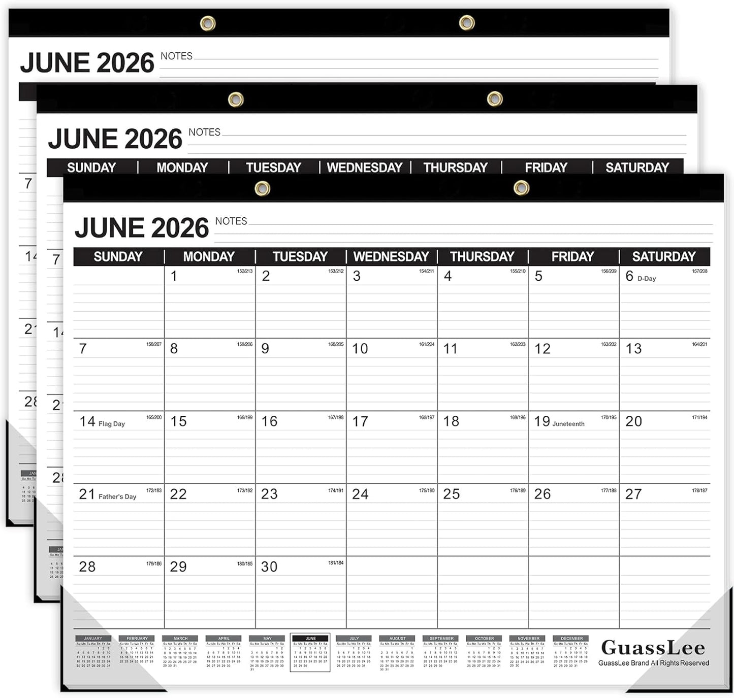 GuassLee Desk Calendar 2026-2027 - 19 Months Academic Calendar 17" × 11.5" Desktop Calendar from Jun. 2026 to Dec. 2027 with Julian Date for Home School Office Desk Top Organizing
