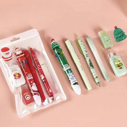 7 Pcs Cute Blue Stationery Set Kawaii School Supplies Office Supplies Including Ballpoint Pens Pencil Sharpener Highlighter Correction Tape Ruler Utility Knife (Blue)