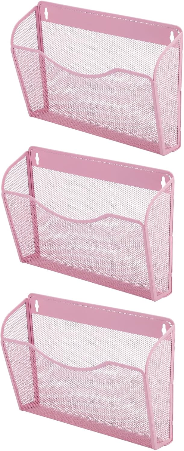 EASEPRES 3 Single Pocket Mesh Hanging File Organizer, Vertical Wall Mounted Magazine File Holder, Mount Basket Mail Paper Document Folder Organizing for Office, Home and School, Black