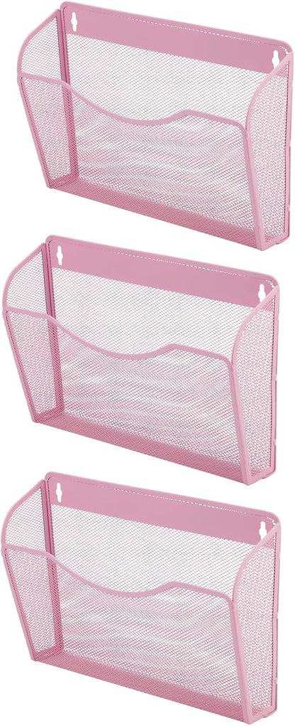 EASEPRES 3 Single Pocket Mesh Hanging File Organizer, Vertical Wall Mounted Magazine File Holder, Mount Basket Mail Paper Document Folder Organizing for Office, Home and School, Black