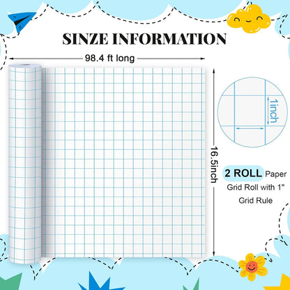 Jetec 1 Roll Large Grid Graph Paper Roll 1" Grid 16.5 Inch x 98ft Sewing Pattern Paper for Back to School Classroom Teaching Drafting Supplies Kids Students Gifts