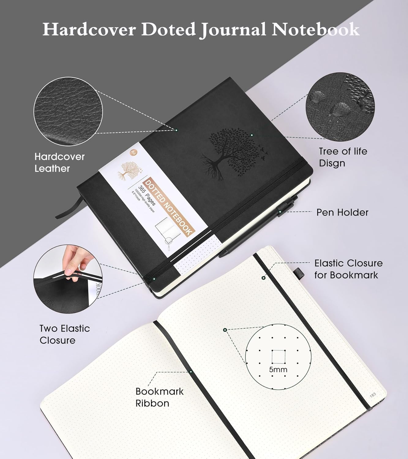 Lined Journal Notebook -365 Pages A5 Thick Journals for Writing Ruled Notebook, Hardcover Leather Journal for Women Men Daily Journal Notebook for Work, Note Taking, 100Gsm Lined Paper( 5.75'' X 8.38'' Green)