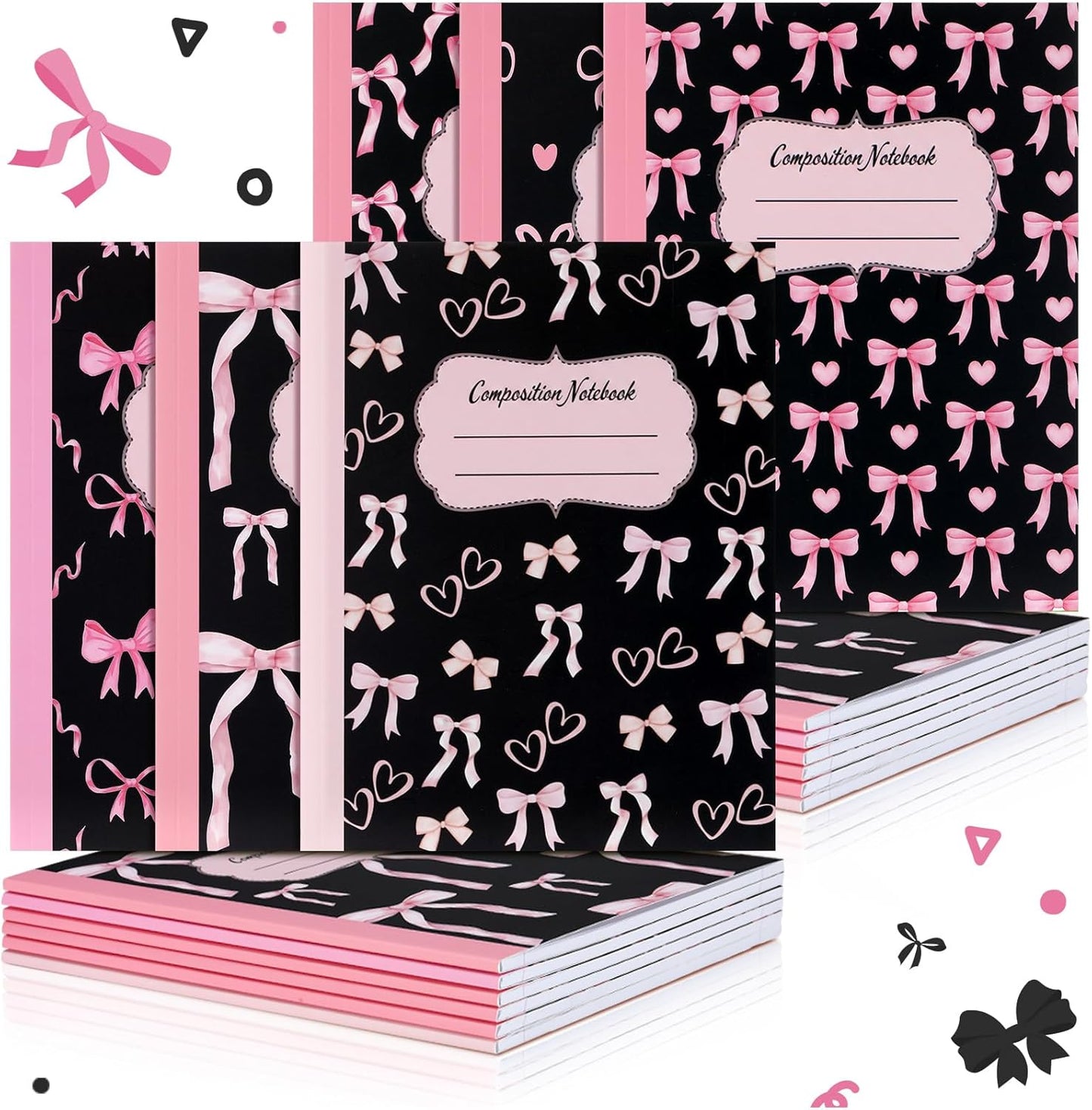 Fullhawl 6 Pcs Bow Composition Notebooks, Preppy Coquette Notebook College Ruled Journal, 110 Page, Cute Back to School Gift for Teacher, Student, First Day of Schooll(Pink,9-3/4 x 7-1/2")