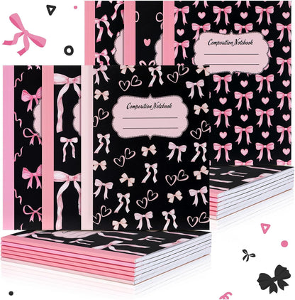 Fullhawl 6 Pcs Bow Composition Notebooks, Preppy Coquette Notebook College Ruled Journal, 110 Page, Cute Back to School Gift for Teacher, Student, First Day of Schooll(Pink,9-3/4 x 7-1/2")