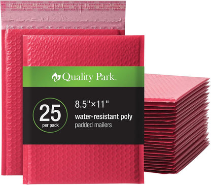 Quality Park Bubble Mailers, 8.5 x 11 Shipping Envelopes, Water Resistant White Poly Padded Envelopes, Redi-Strip Peel Off Closure, 25/Box (QUA85859)