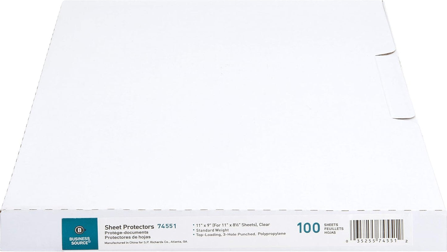Business Source Sheet Protectors, Top Load, 1.9 Mile, 11"x8-1/2", 100/ (74551)