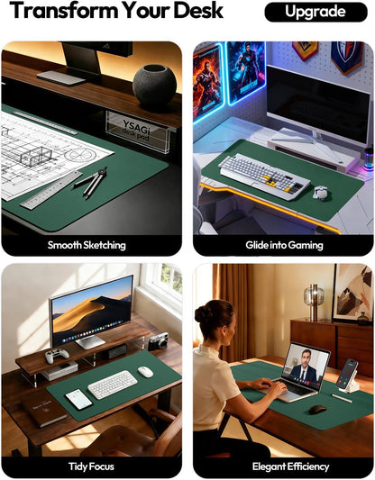 YSAGi Leather Office Desk Pad Protector, Large Mouse Pad, Non-Slip, PU Leather, Laptop Desk Blotter, Waterproof Writing Pad for Office and Home, Black, 23.6" x 13.8" - Colors B