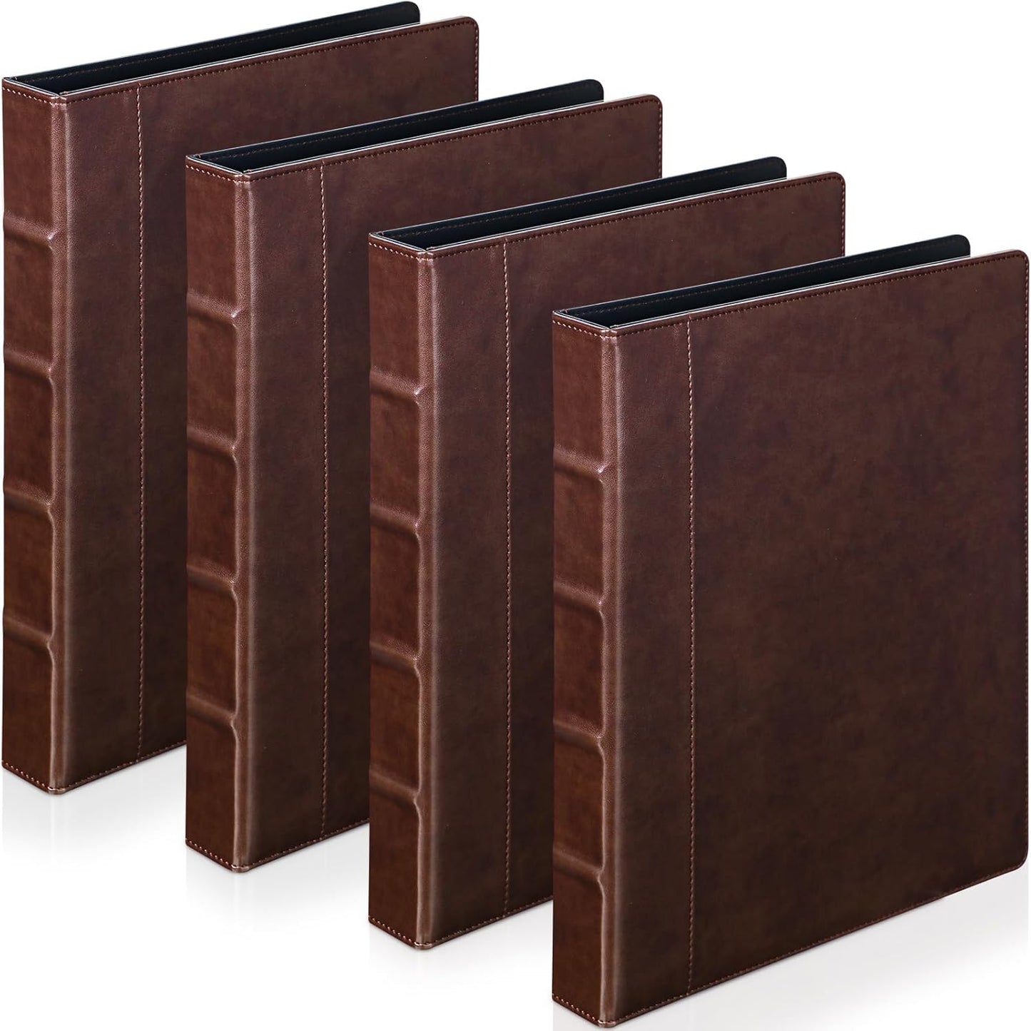 Yexiya 4 Pcs Vintage Hardback 3 Ring Binder Planner Portfolio Leather Round Ring Binder Organizer Holds 200 Sheets with 2 Inner Pockets, 13 x 10 Inch(1 Inch,Black)