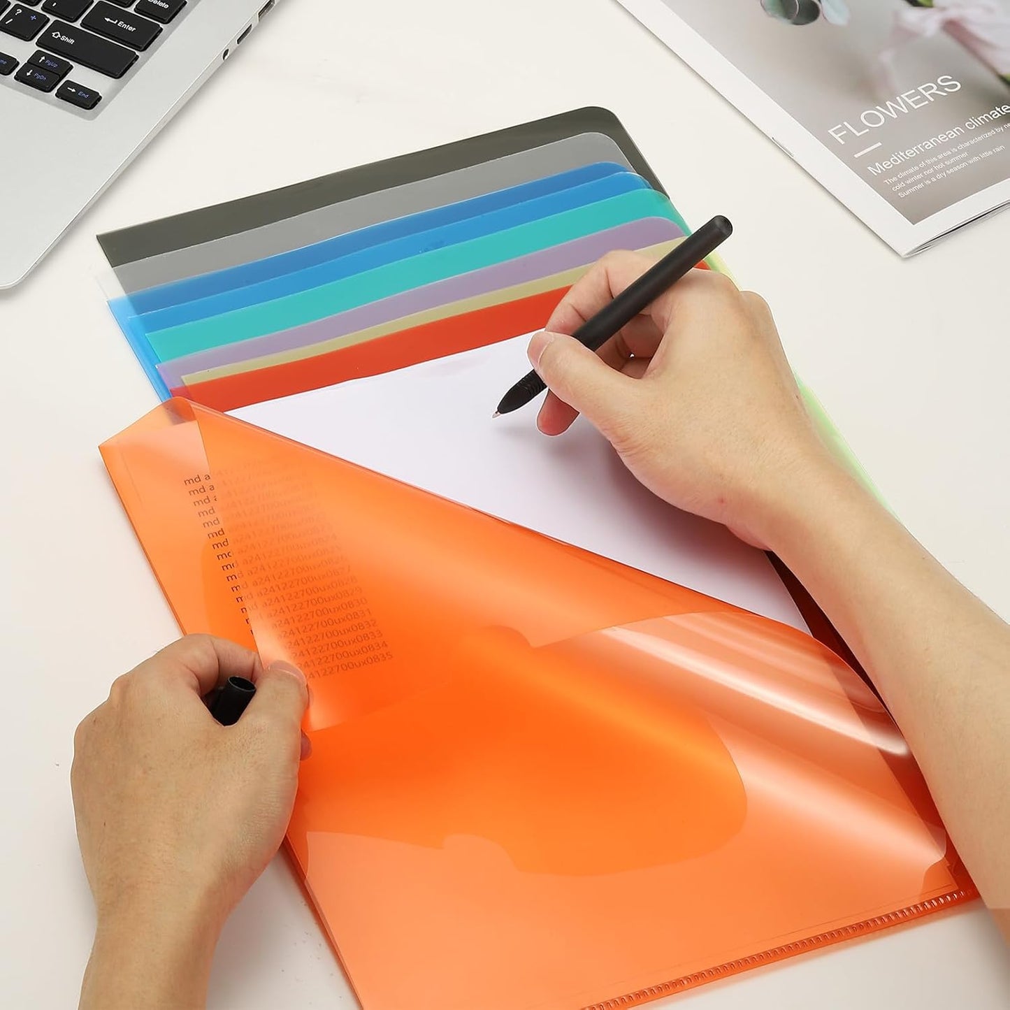 PATIKIL A5 Plastic Folders, 15 Pack Clear Folders L Type Project Pockets Paper Document Jacket Sleeves L Shaped Transparent for Documents Plastic Office File, 6.3x8.8in, Gray