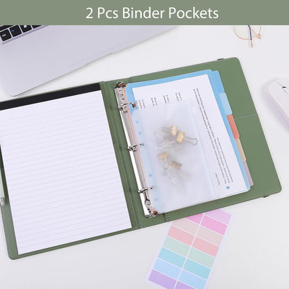 SKYDUE 3 Ring Binder with Clipboard,1 Inch Binder, 13.2" × 10.2" PU Clipboard Binder with Notepad & 5 Dividers with 5 Pockets, Labels, Clipboard Folder Great for School Office(Fit Letter Sized Paper)