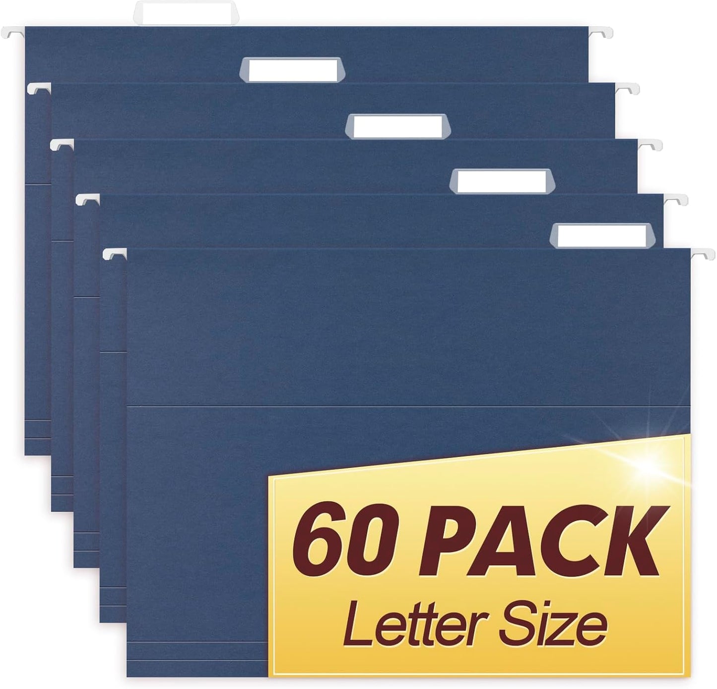 HERKKA Hanging File Folders, 60 Pack Reinforced Letter Size Hanging Folders, Designed for Bulky Files, Filing Cabinet, 1/5-Cut Adjustable Tabs (Black)
