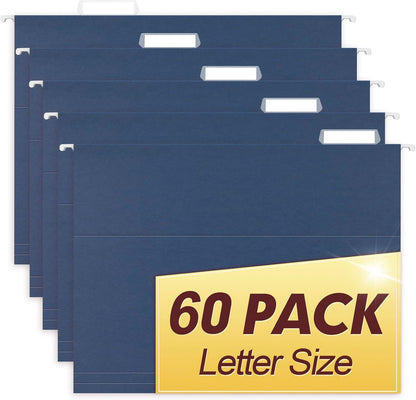 HERKKA Hanging File Folders, 60 Pack Reinforced Letter Size Hanging Folders, Designed for Bulky Files, Filing Cabinet, 1/5-Cut Adjustable Tabs (Black)