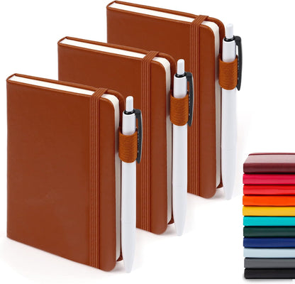 feela 3 Pack Pocket Notebook Journals with 3 Black Pens, A6 Mini Cute Small Journal Notebook Bulk Hardcover College Ruled Notepad with Pen Holder for Office School Supplies, 3.5”x 5.5”, Gray