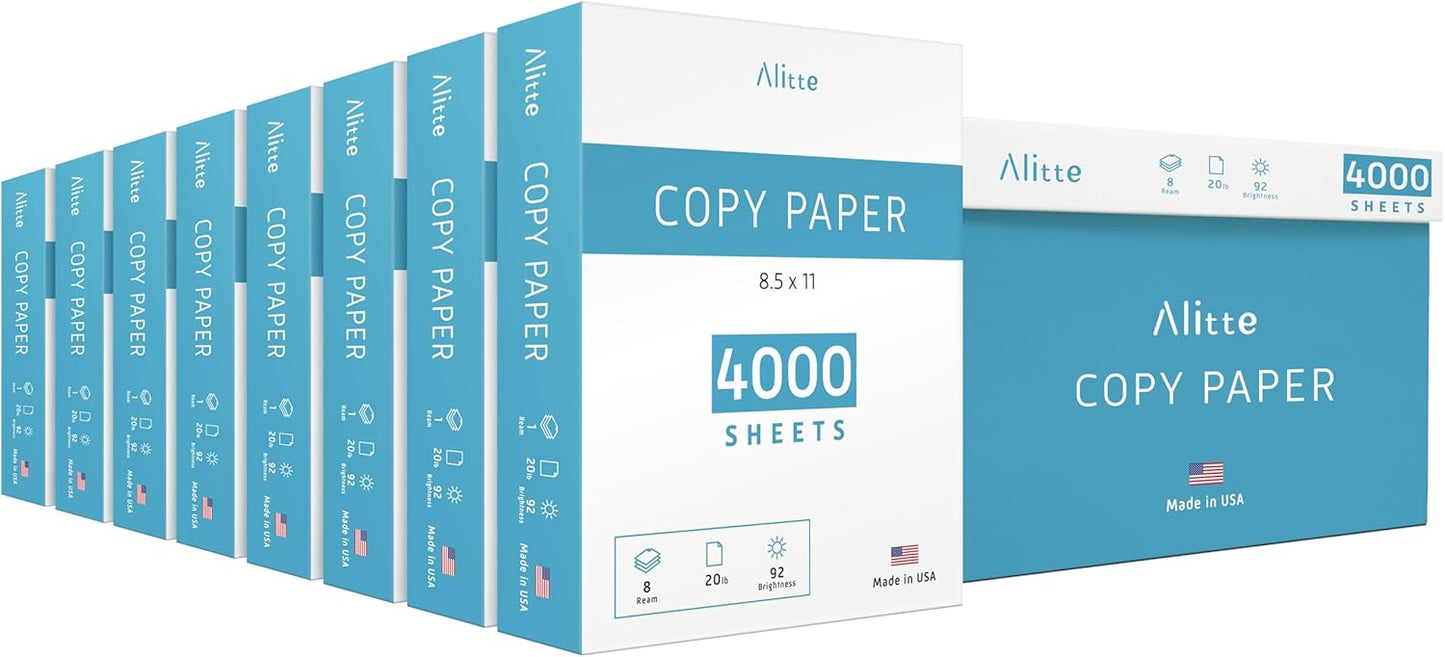 Printer Paper - 8.5 x 11 White Letter Size Copy Paper, 1 Ream 500 Sheets 20 lb Printing Paper for Documents Writing, Drawing, Smooth, 92 Bright | Home, School, Office Supplies | Made in USA