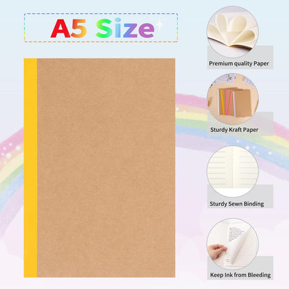 EOOUT 5 Pack A5 Composition Notebook, Kraft Lined Journal Bulk with Pink Spine, 5 Colors, 60 Pages for Women Girls Kids, School Office Supplies