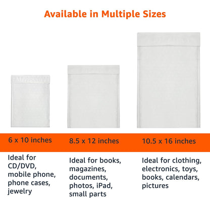 Amazon Basics Poly Bubble Mailer, 8.5" x 12" (Internal Size 8.25" x 11"), Self-Seal, 100-Pack, White/Grey