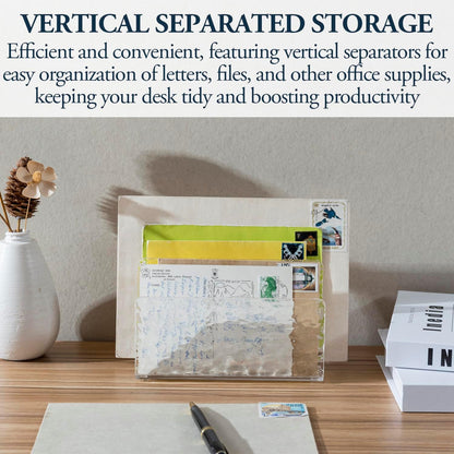 MyGift 2 Slot Modern Ripple Texture Premium Clear Acrylic Desktop Mail Holder Letter Sorter, Transparent Office Desk Paper File Divider Vertical Storage Rack