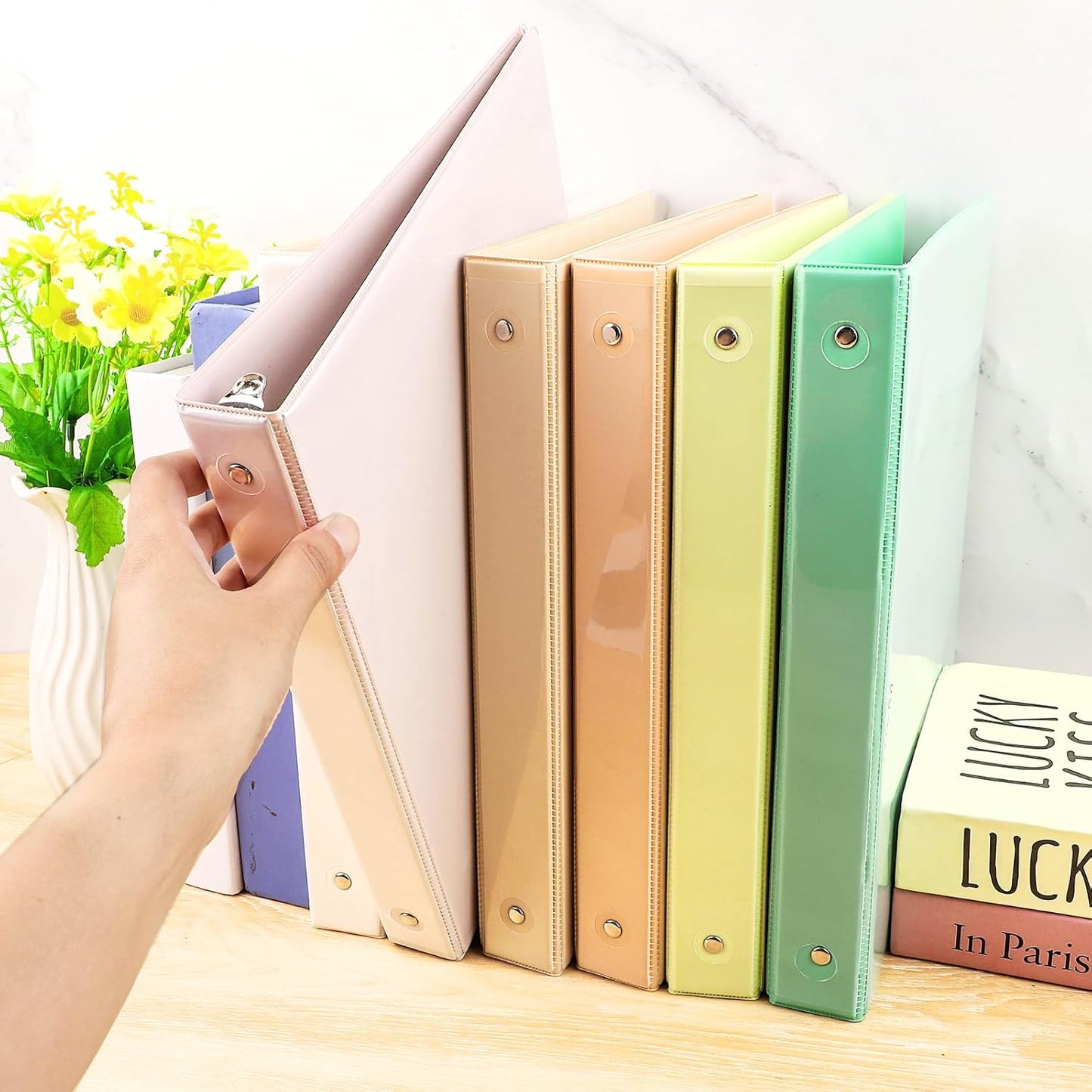 3 Ring Binder - 6 Pack, 1 Inch Binder with 2 Interior Pockets & Clear View Overlay, Large Capacity, Round Ring Binders for Office Supplies, School & Home (6 Colors)