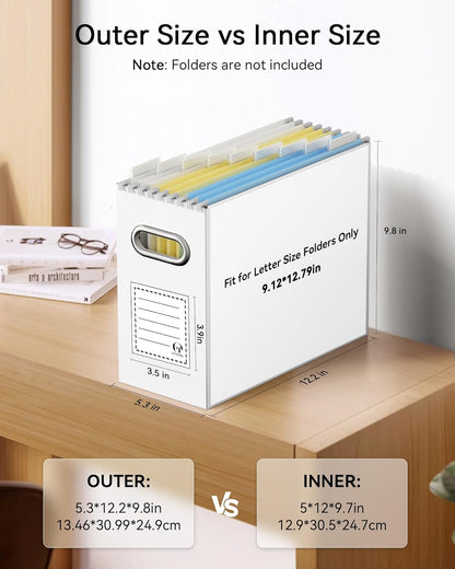 Oterri File Organizer Box, Portable Collapsible Cardboard File Folder Organizer with Handle for Letter Size Hanging Files, Document Storage Box for Home Office & Classroom (4 Packs, Black)