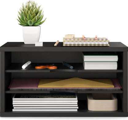 Ballucci File Organizer, 4-Tier Office Desk Organizer, Open Top Wood Paper Organizer for Classroom, Desktop Mail Sorter Paper Tray, Black
