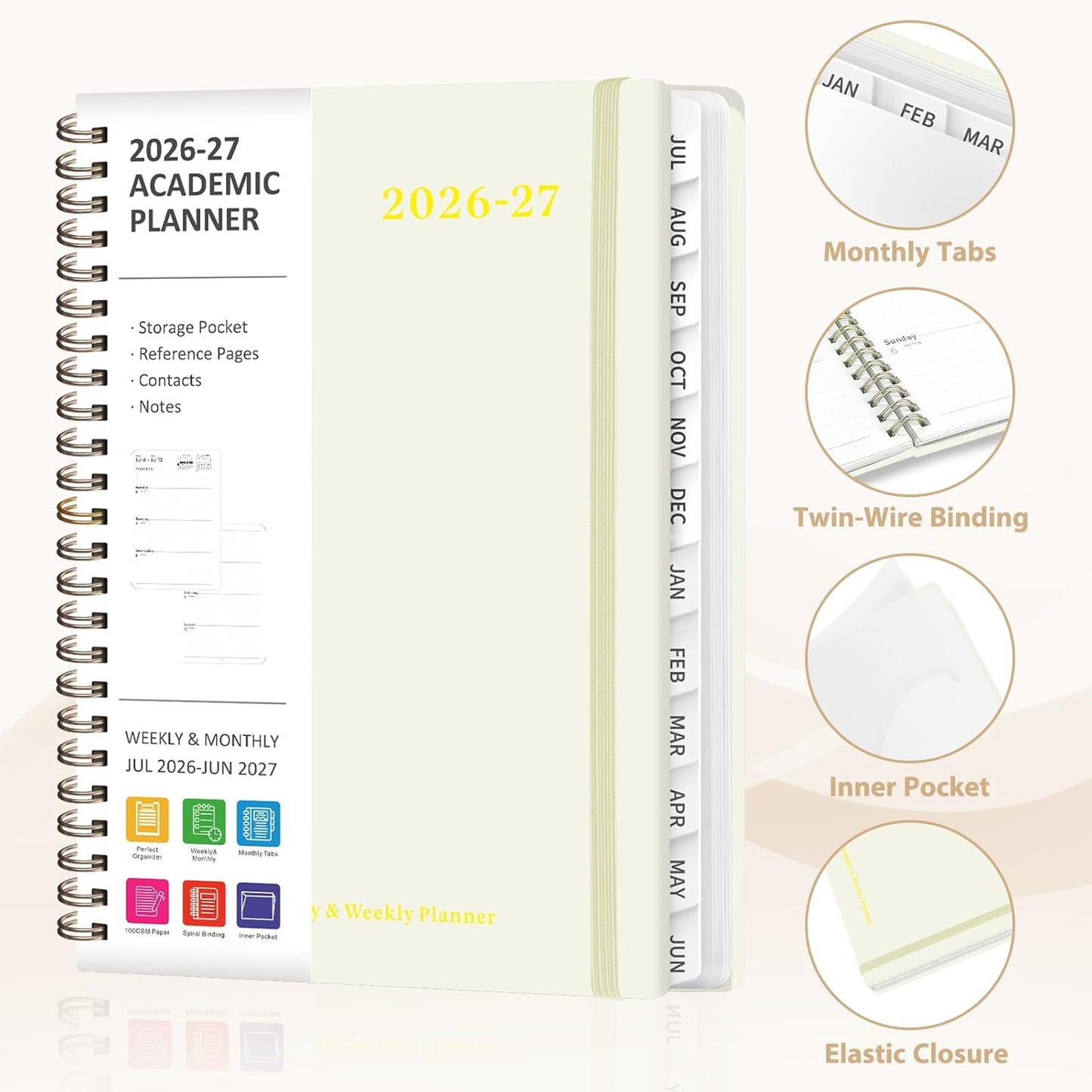 Planner 2026-2027, Weekly and Monthly Academic Year Calendar Planner, July 2026 - June 2027, Daily Agenda Book for Office School Supplies, A5(6.3'' x 8.5'')