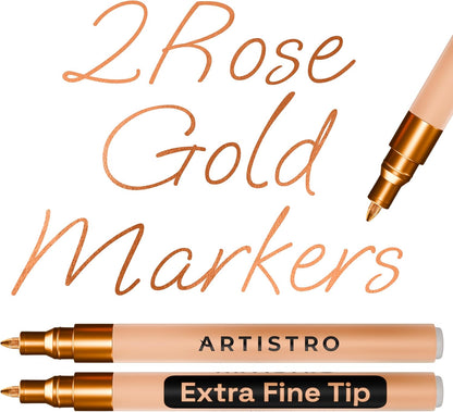 ARTISTRO 2 Gold Acrylic Paint Markers - 0.7mm Extra Fine-Tip Metallic Paint Pens - Perfect for Crafting, Art Projects, & More
