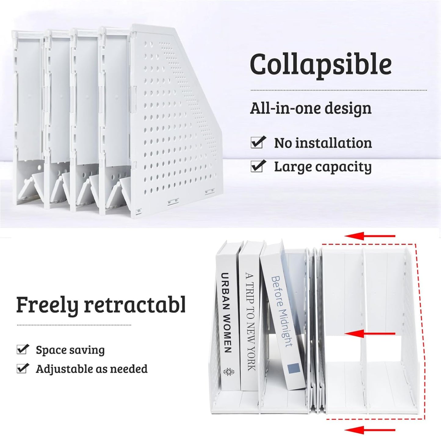 SAYEEC 1Pcs Collapsible Plastic Magazine File Holder Vertical Binder Storage Organizer for Desk Sturdy Upright Desktop Magazine Organizer Folder Rack for Office School Home (3 Compartments, Gray)