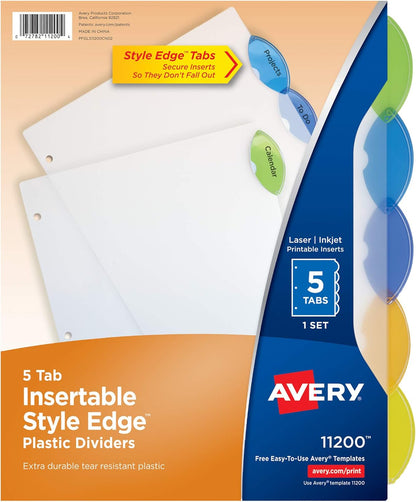Avery Insertable Style Edge Plastic Dividers for 3 Ring Binders, 8-Tab Set, Multicolor, 1 Set (11201)