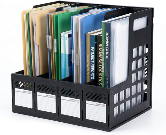 Ysenchan Plastic Magazine File Holder, Desk Organizer File Folder for Office Organization and Storage, Sturdy Binder Organizer with 4 Vertical Compartmente，Desktop Accessories for Office Storage