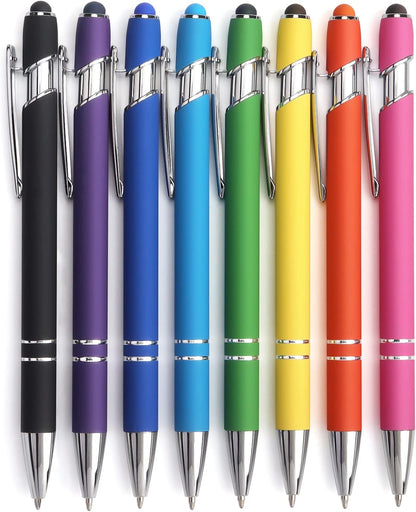 Bribobo 8 Pack Ballpoint Pen 2-in-1 Stylus Retractable Ballpoint Pen with Stylus tip, Metal Stylus Pen for Touch Screens, 1.0 mm Black Ink